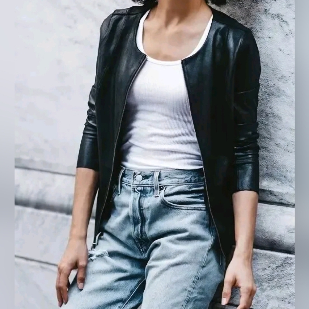 Spanx Black Faux Leather Zipper Jacket